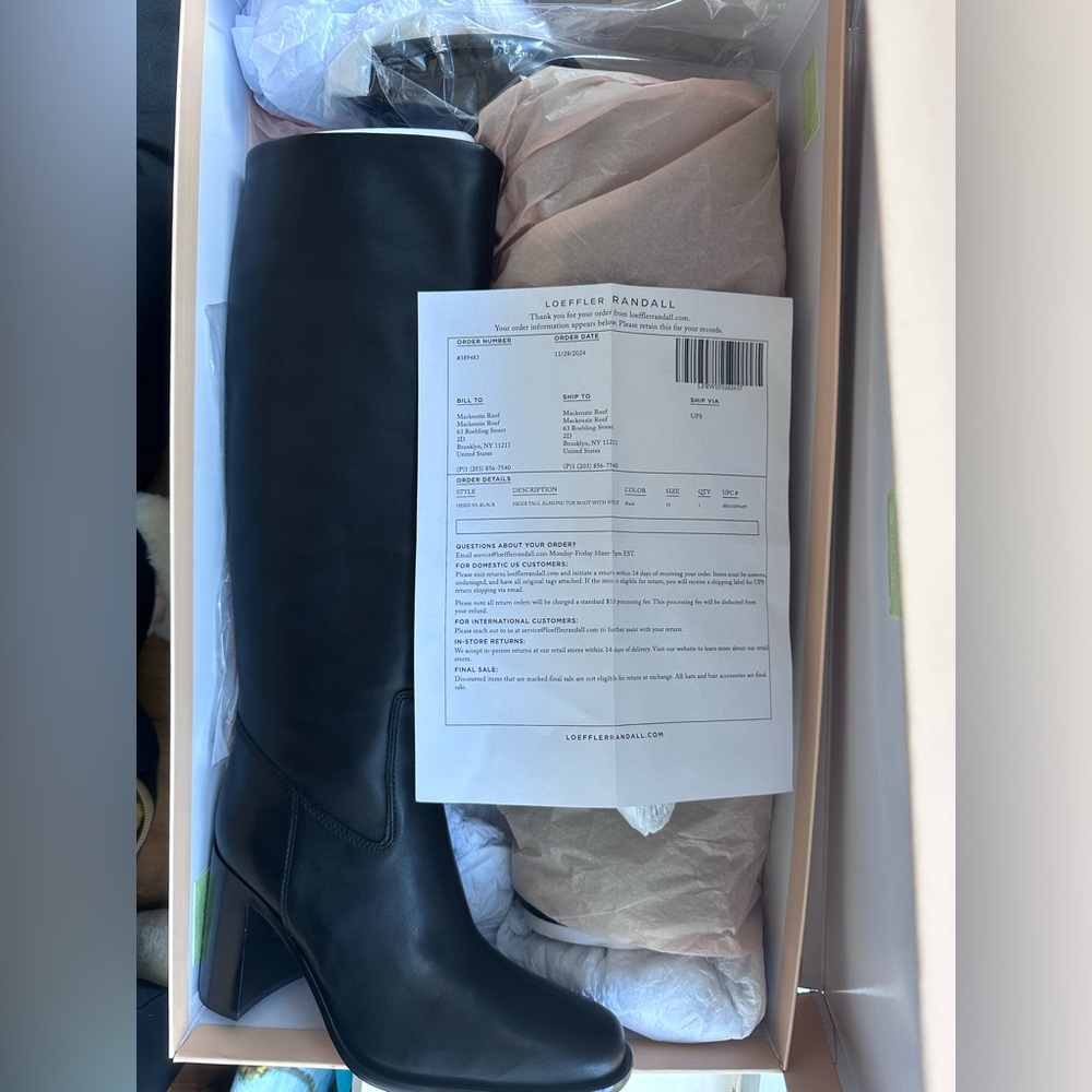BRAND NEW NEVER WORN LOEFFLER RANDALL BLACK HEIDI TALL ALMOND TOE BOOT